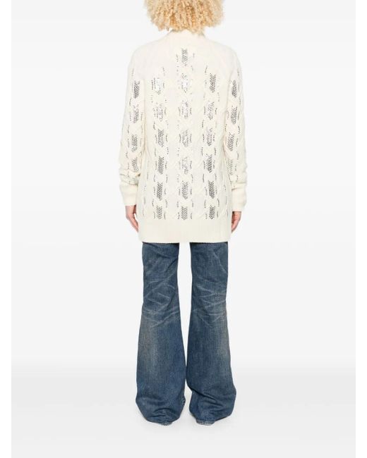 Ermanno Scervino Natural Open-Knit Cardigan With Textured Pattern And Relaxed Fit