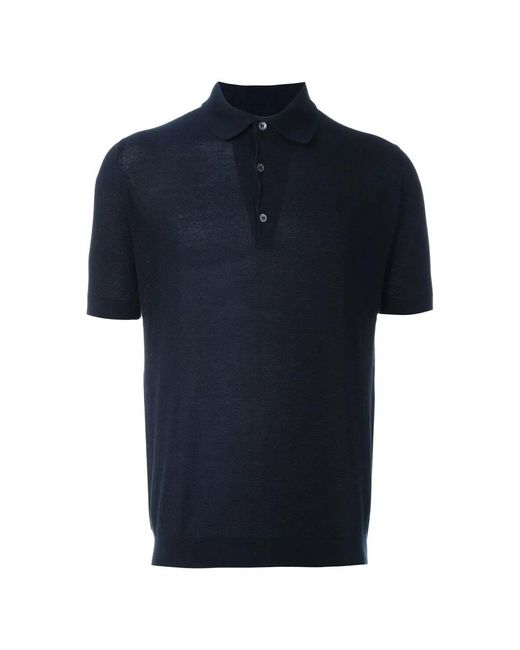 John Smedley Blue Button Polo Shirt for men