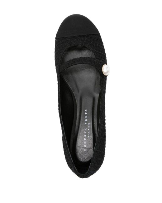 Roberto Festa Black Tweed Ballerina Shoes