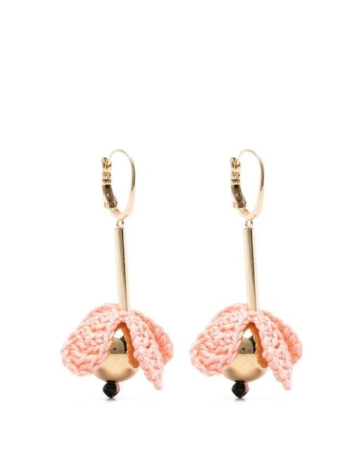 LaDoubleJ Pink Bouquet Drop Crochet-Flower Drop Earrings