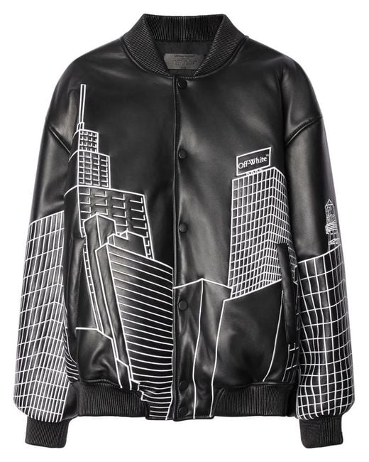 Off-White c/o Virgil Abloh Black Skyline Leather Bomber Jacket for men