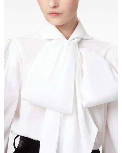 Nina Ricci White Pussy Bow-collar Long-sleeve Shirt
