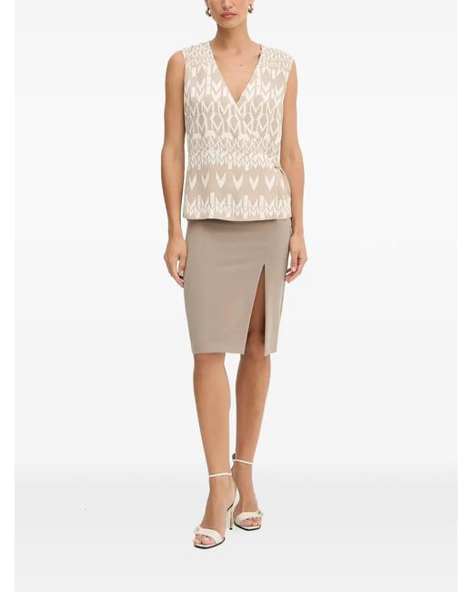 Guess White Monogram V-Neck Wrap Blouse