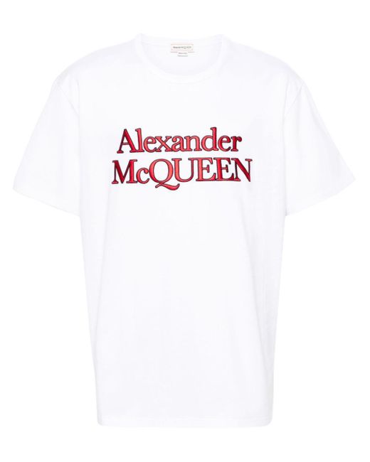 T-shirt en coton à logo brodé Alexander McQueen pour homme en coloris White