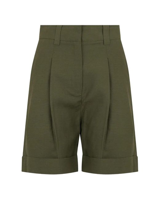Moorer Green Pleated Turn-Up Shorts