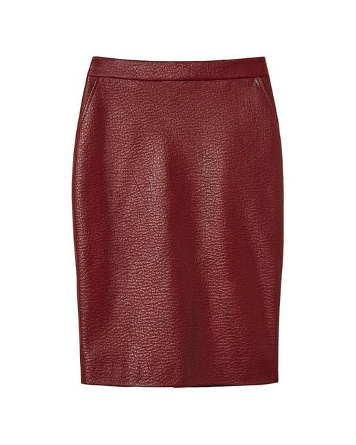 Twinset Red Faux-Leather Midi Skirt