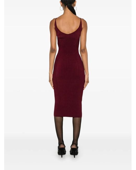 Mugler Red Sleeveless Knitted Midi Dress