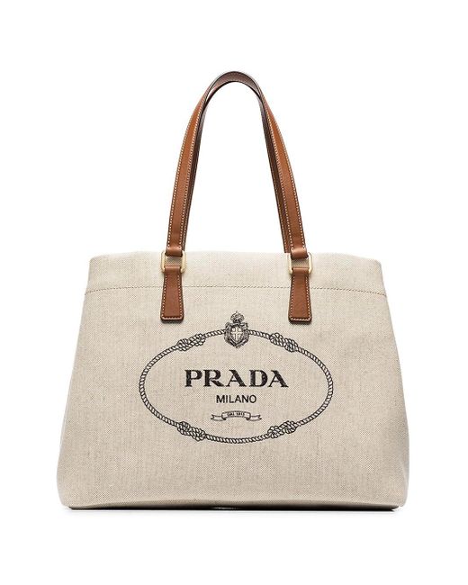 Bolso shopper Mistolino Prada de Lino de color Neutro | Lyst
