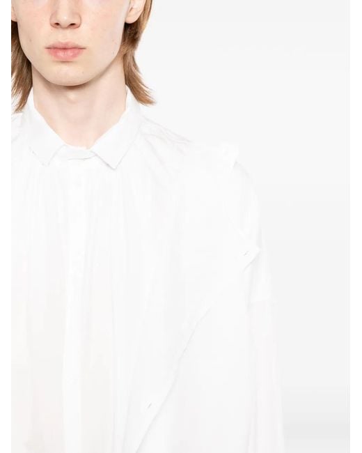 Yohji Yamamoto White Asymmetric-Hem Layered Shirt for men