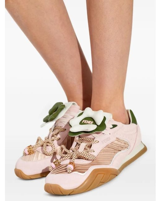 Fendi Pink Flower-Patch Panelled Sneakers