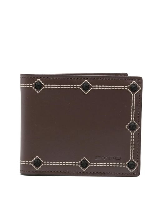 Etro Brown Wallet Leather + Embroidery 10,5X9 for men