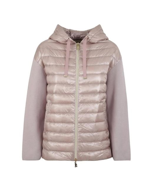 Herno Pink Quilted-Panel Hooded Jacket