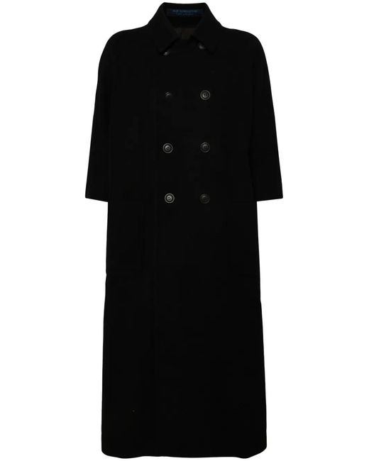 Yohji Yamamoto Black Mosser Double Breasted Coat