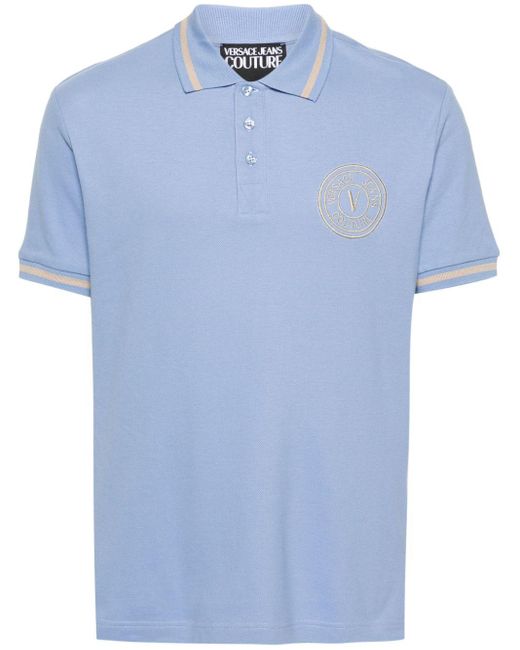 Versace Blue Logo-embroidered Polo Shirt for men