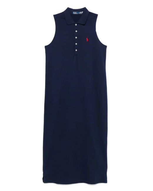 Polo Ralph Lauren Blue Midi Polo Pony-Embroidered Dress