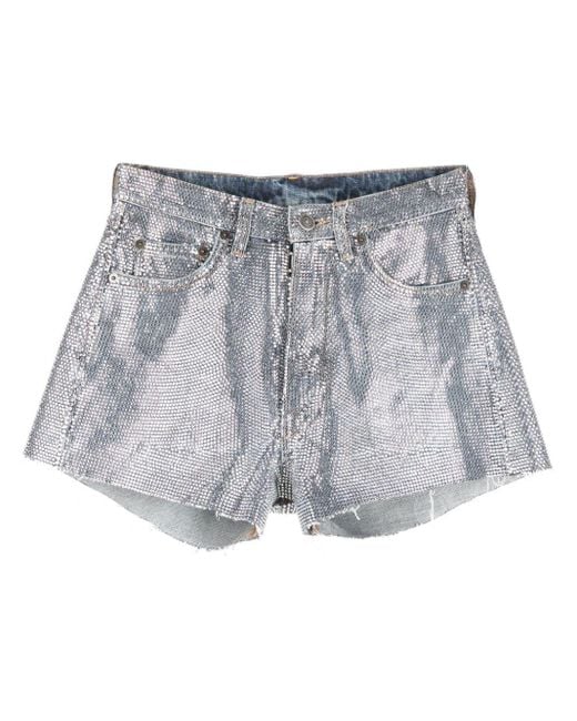 Maison Margiela Gray Rhinestone-embellished Cotton Shorts