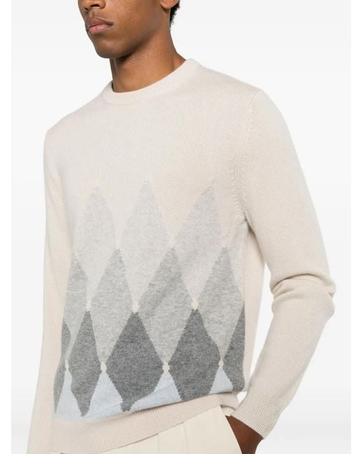 Ballantyne White Argyle-Knit Crew-Neck Sweater for men