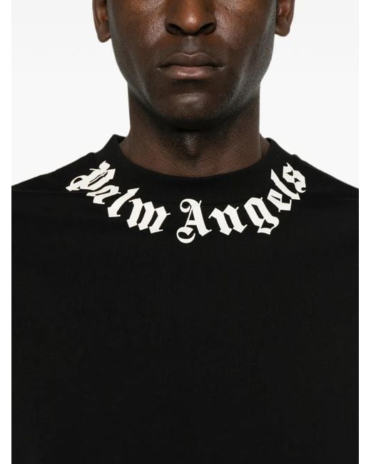Palm Angels Black Logo Cotton T-Shirt for men