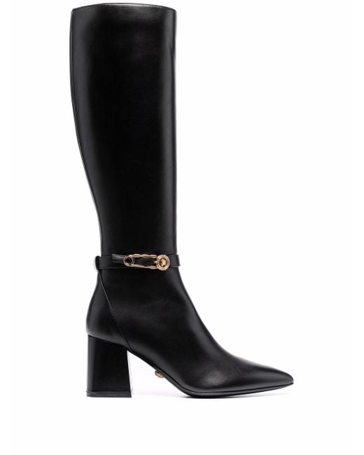 Versace Leather Safety Pin Kneehigh Boots in Black Lyst