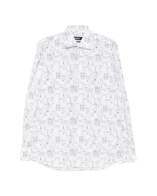 Karl Lagerfeld White Graphic-Print Long-Sleeve Shirt for men