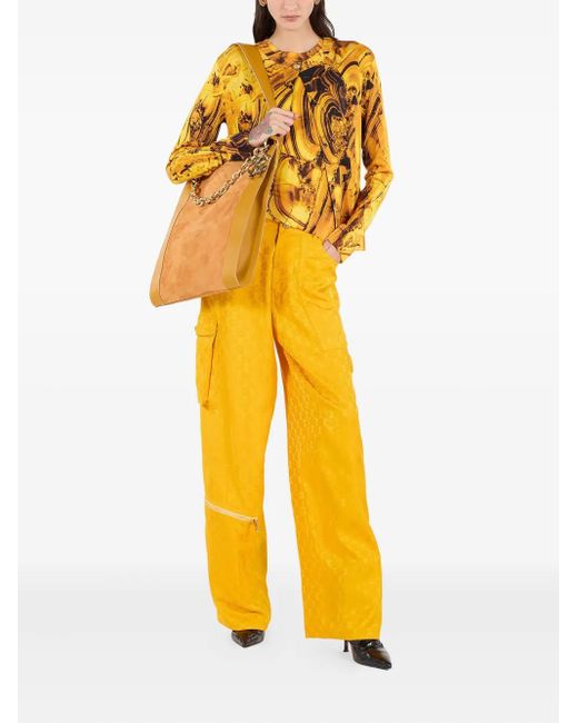 Roberto Cavalli Yellow Printed Button Cardigan