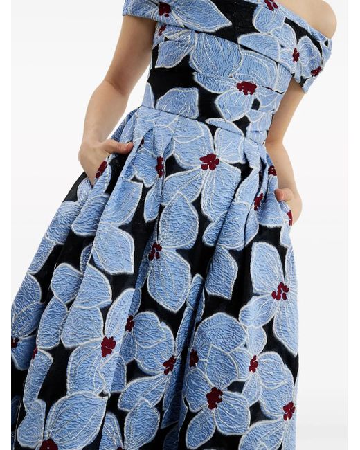 Robe Mi-Longue Georgina À Fleurs Brodées Rebecca Vallance en coloris Blue