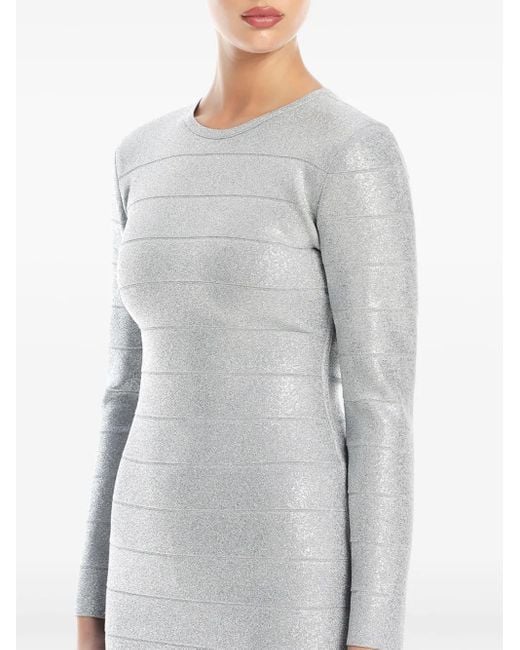 Hervé Léger White Metallic Long-Sleeve Minidress