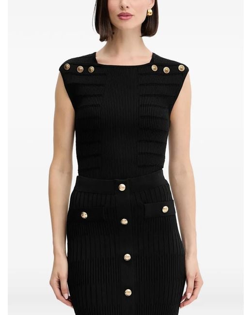 Guess Black Evangeline Button Ribbed Top