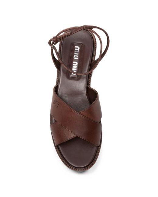 Miu Miu Brown Criss-Cross Platform Sandals