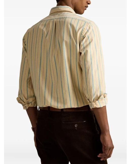Polo Ralph Lauren Custom Fit Striped Oxford Shirt in Natural for Men | Lyst