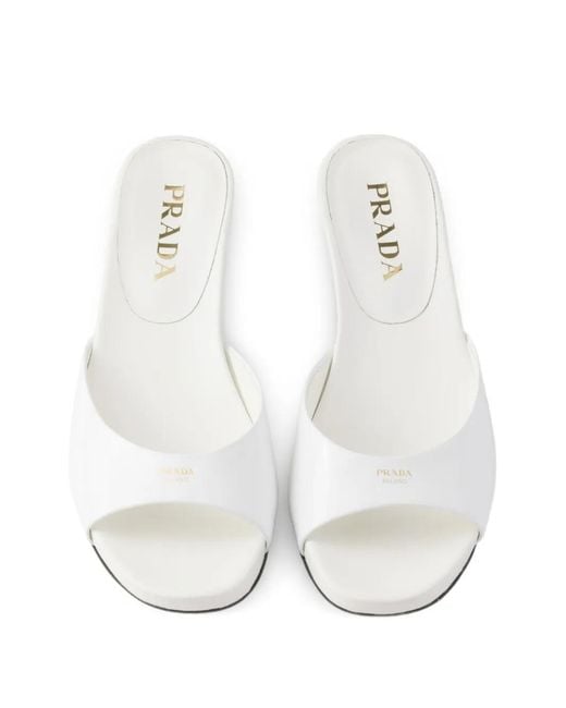 Prada White Leather Kitten-Heel Sandals