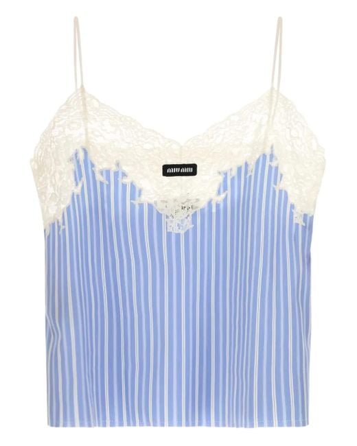 Top con ribete de encaje Miu Miu de color Blue
