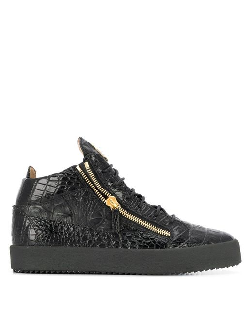 Giuseppe Zanotti Mens Black Kriss Croc-embossed Patent-leather High-top Trainers 8 for men