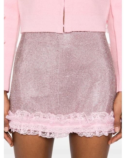 Self-Portrait Pink Crystal-Embellished Mini Skirt