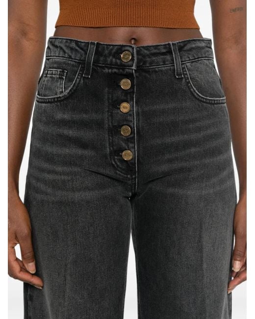 Elisabetta Franchi Black Button-Up Faded-Effect Jeans