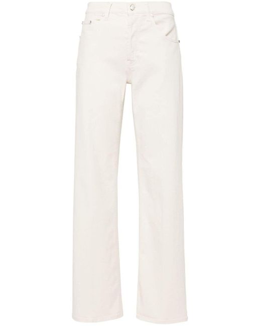 Jeans dritti con placca logo di Dondup in White