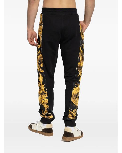 Versace Jeans Couture Black Chromo Couture-Print Drawstring-Detail Cotton Track Pants for men