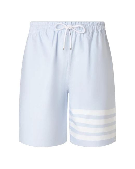 Thom Browne Blue Oxford 4-Bar Rugby Shorts for men