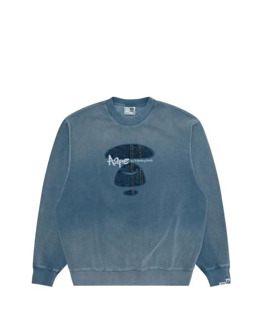 Aape By A Bathing Ape Blue Denim-Patch Graffiti-Print Sweater for men