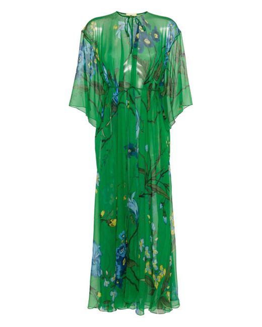 Vestido semitranslúcido con estampado floral Erdem de color Green