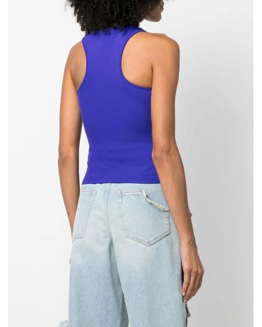 Off-White c/o Virgil Abloh Blue Embroidered-Logo Asymmetric Tank Top