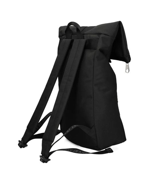 Tommy Hilfiger Black Buckle-Fastening Roll-Top Backpack for men