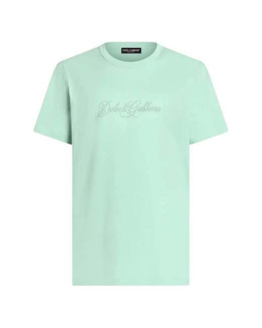 Dolce & Gabbana Green Cotton T-Shirt With Dg Embroidery for men