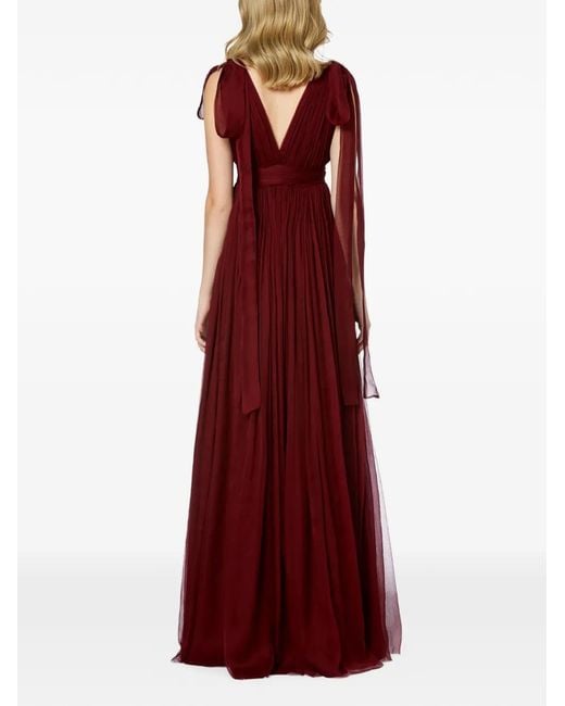 Framboise Red Savana V-Neck Silk Maxi Dress