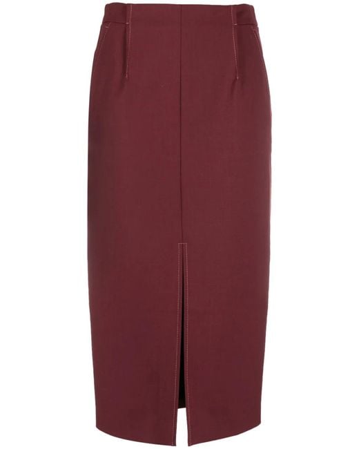 Patrizia Pepe Red Pleat-Detailing High-Waisted Skirt
