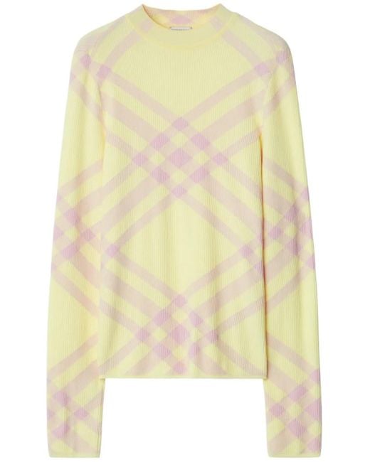 Burberry Yellow Check-Pattern Ribbed Jumper