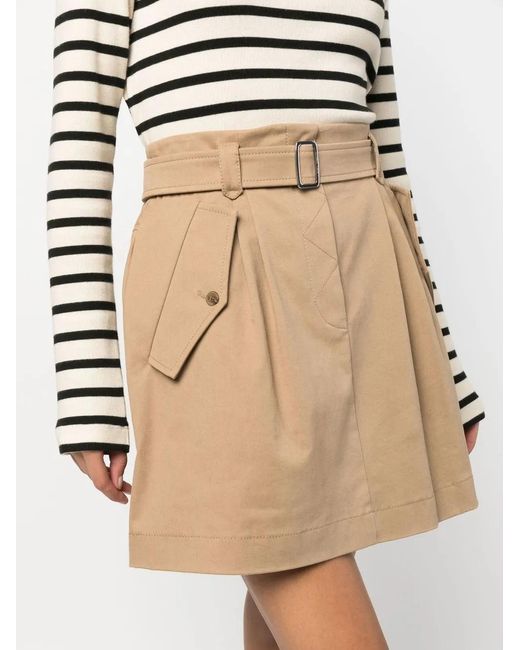 Alberta Ferretti Natural Belted-Waist Cargo-Pocket Skirt