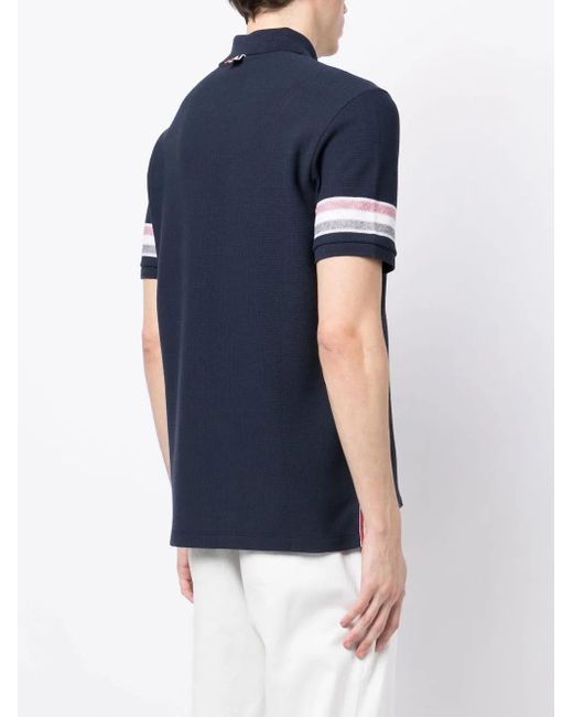Thom Browne Blue Chest Logo-Patch Polo Shirt for men