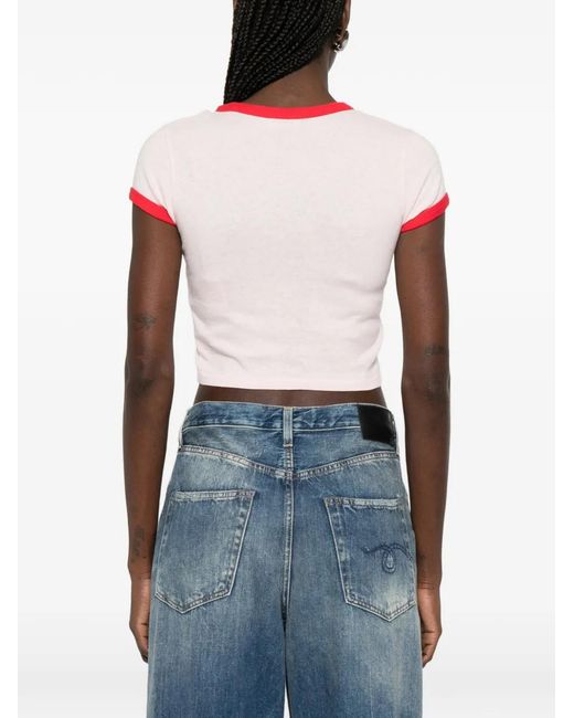 KENZO Pink Words' Cropped Cotton T-Shirt