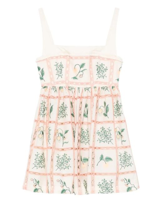 Vestido corto con motivo floral Agua Bendita de color White